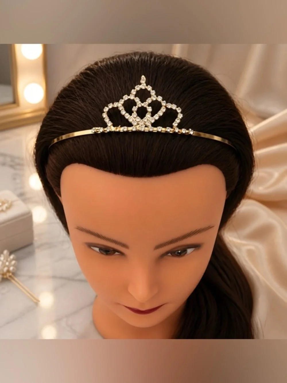 Gold-tone Clear Crystal Tiara Headband - Elegant Women's Hair Accessory